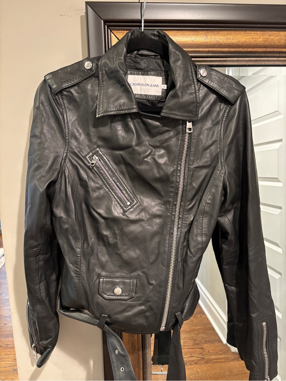 Leather Asymmetrical Moto Jacket Calvin Klein Jeans Black